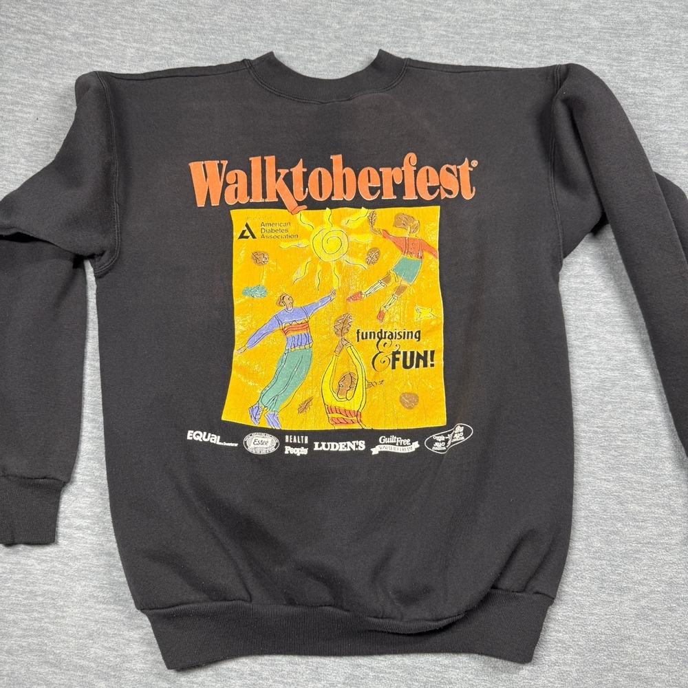 Hanes Sweatshirt Mens Medium Black Walktoberfest Graphic Pullover Vintage 90s US